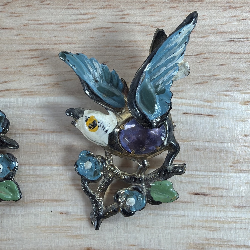 Vintage Hand Painted Plastic Celluloid Love Birds Jewel Belly Figural Pin Brooch - Picture 3 of 7